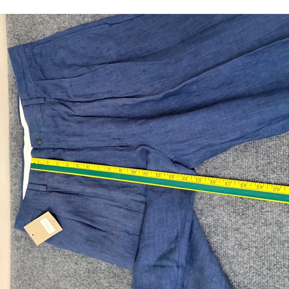 Turnbury Mens Blue 100% Linen Pleated Cuffed Dress Pants Trousers 36x32 NEW
